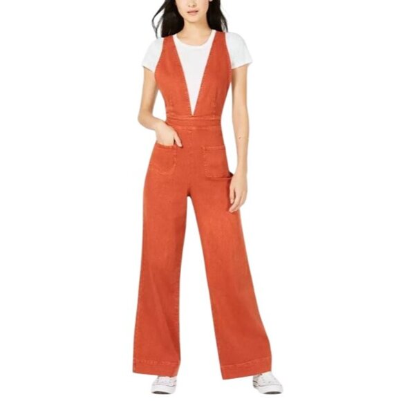 Dollhouse Juniors' Overalls Wide Leg Colored Denim Deep V Front Size 3/4 NWT Y2K - Picture 1 of 14